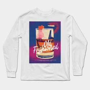 Old Fashioned Retro Poster Purple Night Bar Prints, Vintage Drinks, Recipe, Wall Art Long Sleeve T-Shirt